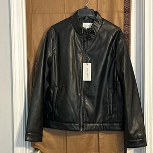 Cole Haan Men’s Black Faux-Leather Jacket Size-Medium